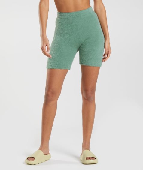 Gymshark Whitney Eyelash Knit Kurze Hose Damen Grün | 50768YCWO