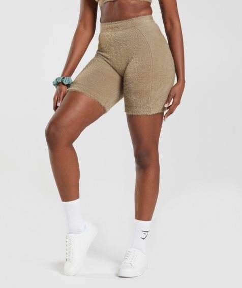 Gymshark Whitney Eyelash Knit Kurze Hose Damen Khaki | 75193UXWQ