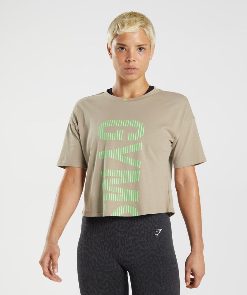 Gymshark 315 Midi T-shirts Damen Khaki | 54072VEHZ