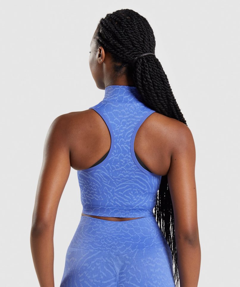 Gymshark Adapt Animal Seamless 1/2 Zip Kurz Geschnittene Oberteile Damen Blau | 29031ODLA