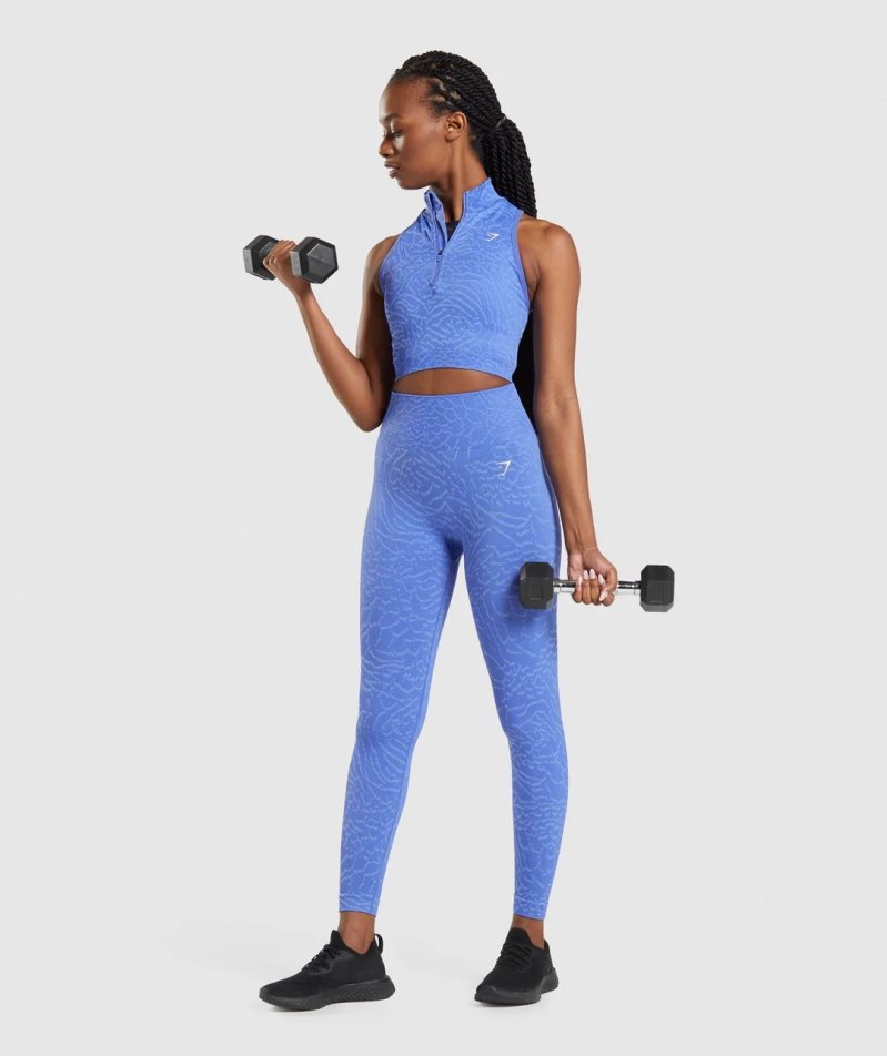 Gymshark Adapt Animal Seamless 1/2 Zip Kurz Geschnittene Oberteile Damen Blau | 29031ODLA