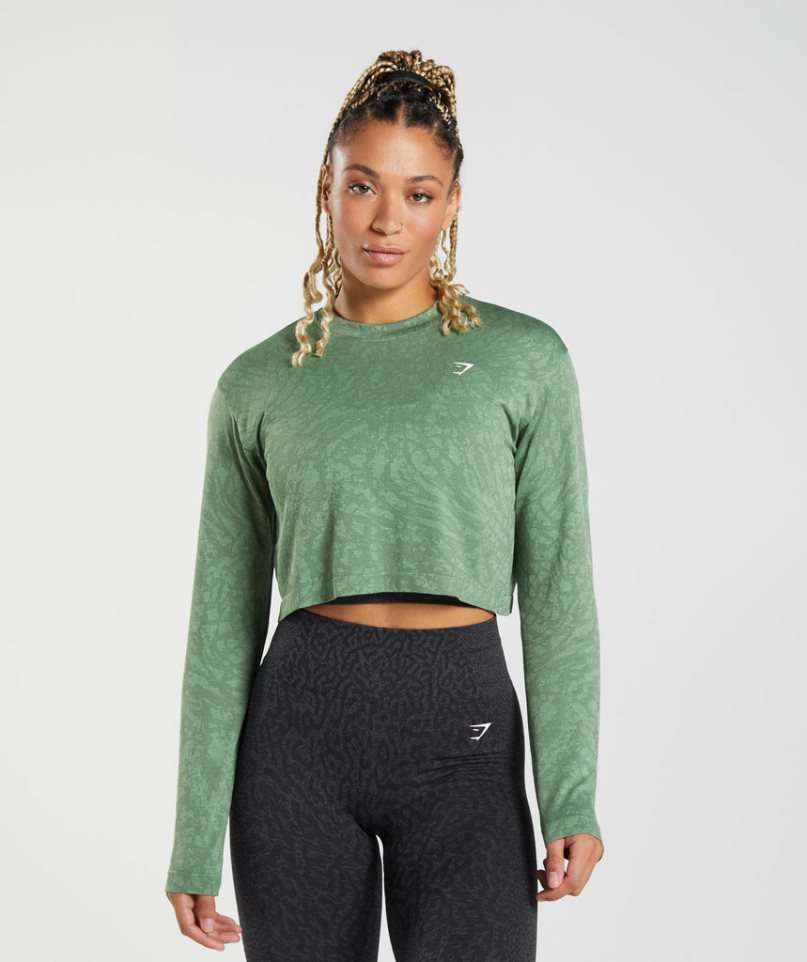 Gymshark Adapt Animal Seamless Long Sleeve Top T-shirts Damen Grün | 63702IVWL