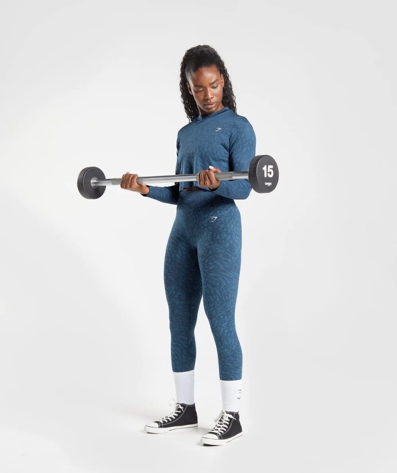 Gymshark Adapt Animal Seamless Long Sleeve Top T-shirts Damen Navy | 78062FGOE