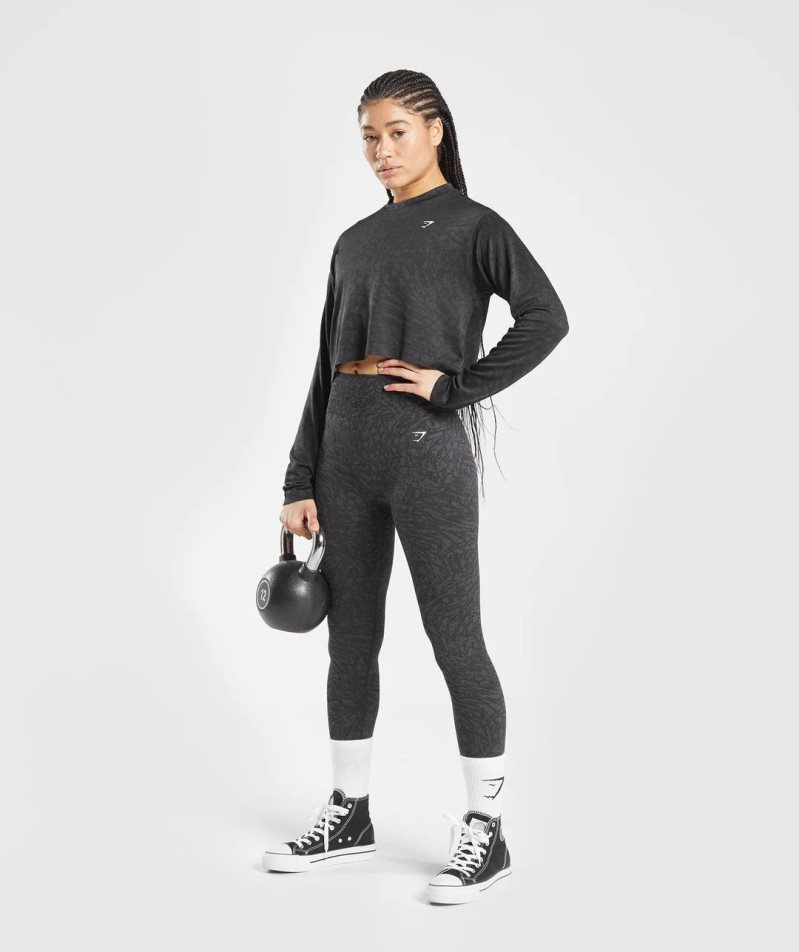 Gymshark Adapt Animal Seamless Long Sleeve Top T-shirts Damen Schwarz | 81657ADXQ