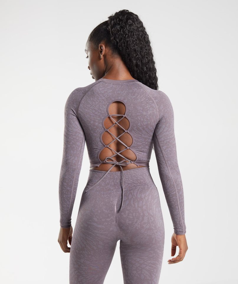 Gymshark Adapt Animal Seamless Spitze Up Back Kurz Geschnittene Oberteile Damen Lila | 18094PQNJ