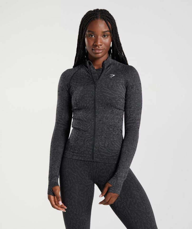 Gymshark Adapt Animal Zip Through Jacke Damen Schwarz | 40367UKVM