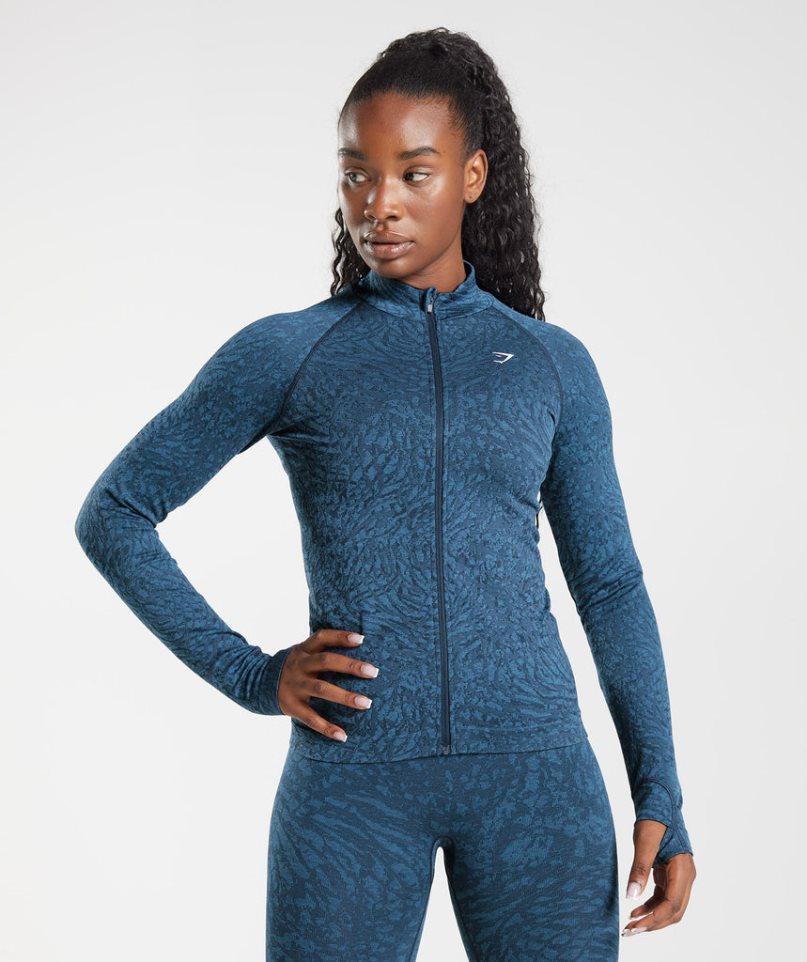 Gymshark Adapt Animal Zip Through Jacke Damen Navy | 75329FMQH