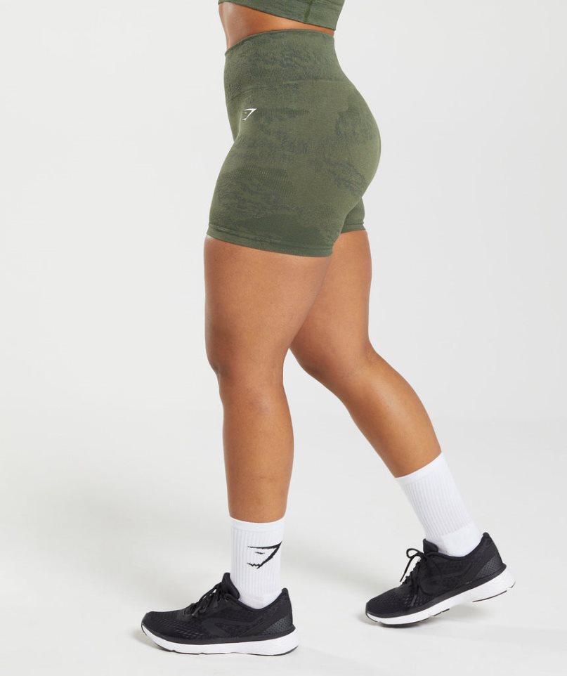 Gymshark Adapt Camo Seamless Kurze Hose Damen Olivgrün | 70539YXQV