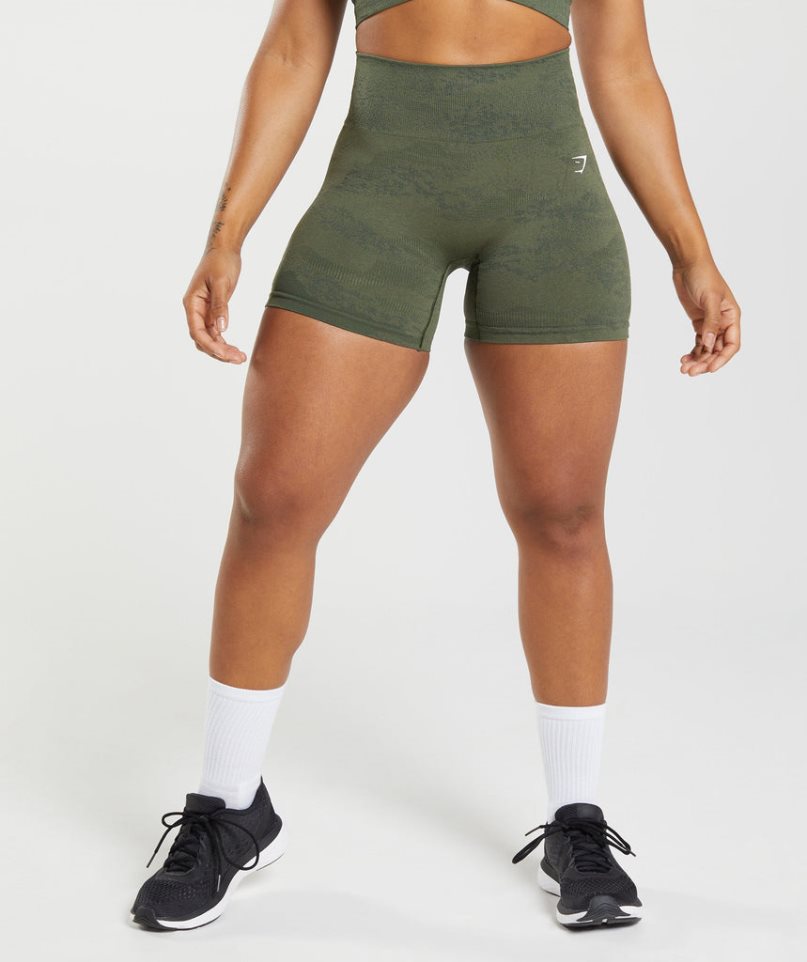 Gymshark Adapt Camo Seamless Kurze Hose Damen Olivgrün | 70539YXQV