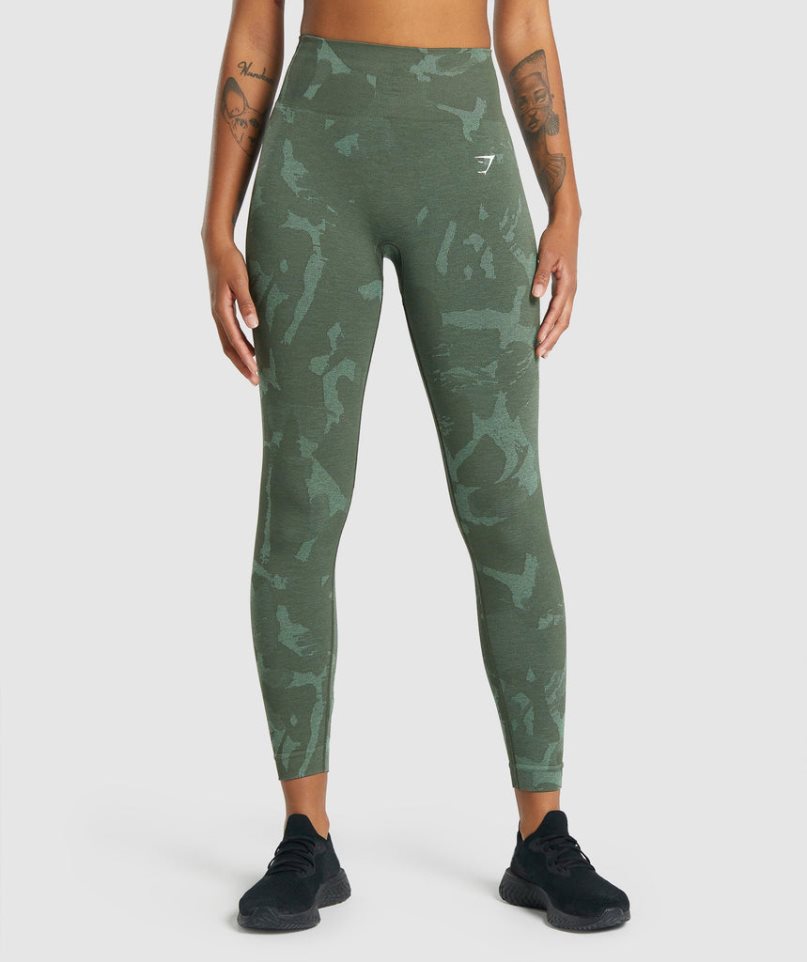 Gymshark Adapt Camo Seamless Leggings Damen Grün | 24639XAGE