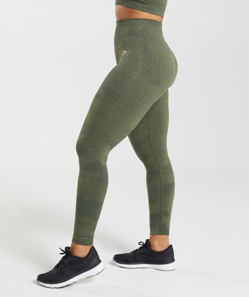 Gymshark Adapt Camo Seamless Leggings Damen Olivgrün | 68709YBNO