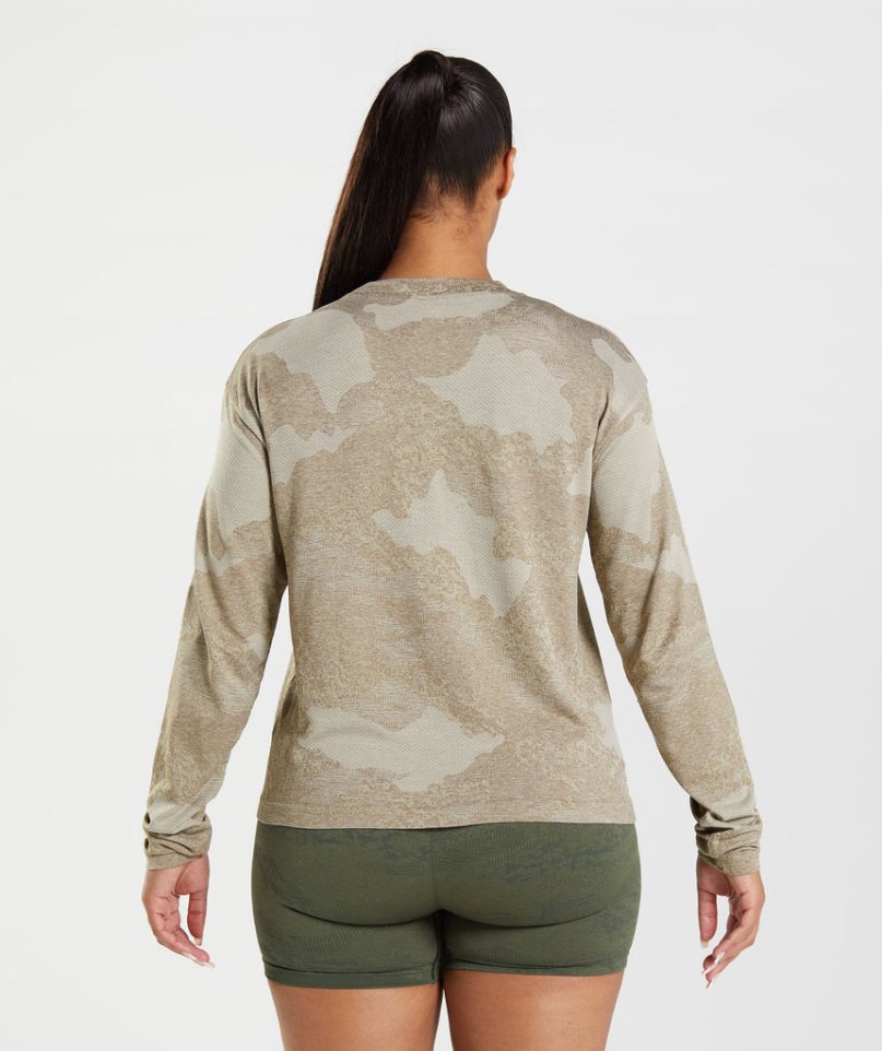 Gymshark Adapt Camo Seamless Long Sleeve Top T-shirts Damen Grau | 60291VRFL