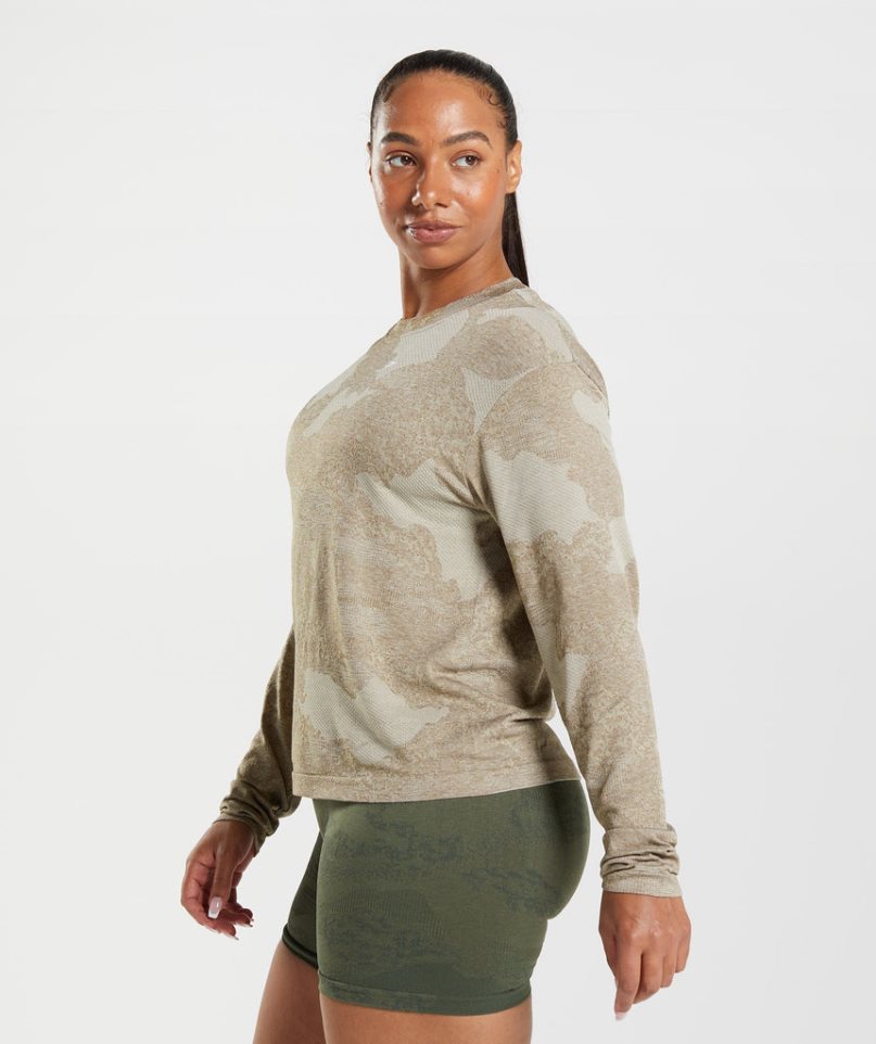 Gymshark Adapt Camo Seamless Long Sleeve Top T-shirts Damen Grau | 60291VRFL