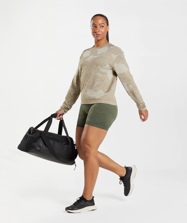 Gymshark Adapt Camo Seamless Long Sleeve Top T-shirts Damen Grau | 60291VRFL