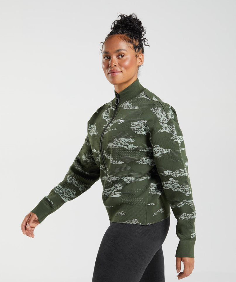 Gymshark Adapt Camo Seamless Track Jacke Damen Dunkelgrün | 96173IETN