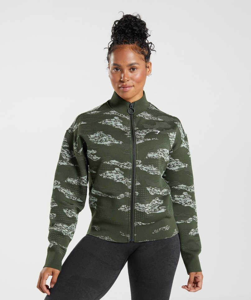 Gymshark Adapt Camo Seamless Track Jacke Damen Dunkelgrün | 96173IETN