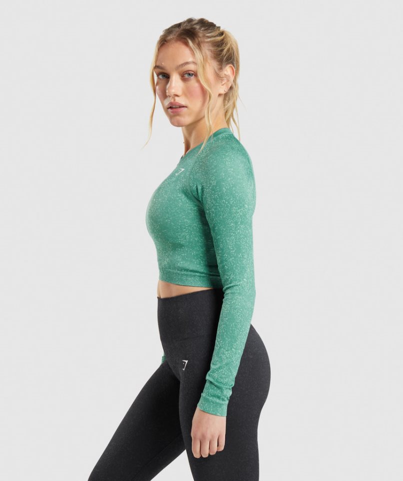 Gymshark Adapt Fleck Seamless Long Sleeve Kurz Geschnittene Oberteile Damen Grün | 53704CPMO