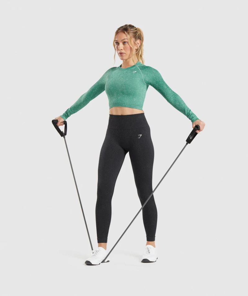 Gymshark Adapt Fleck Seamless Long Sleeve Kurz Geschnittene Oberteile Damen Grün | 53704CPMO