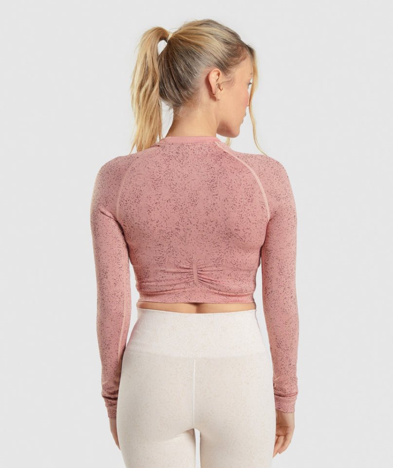 Gymshark Adapt Fleck Seamless Long Sleeve Kurz Geschnittene Oberteile Damen Rosa | 81465WUHA