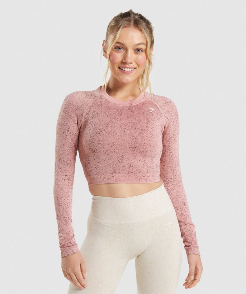 Gymshark Adapt Fleck Seamless Long Sleeve Kurz Geschnittene Oberteile Damen Rosa | 81465WUHA