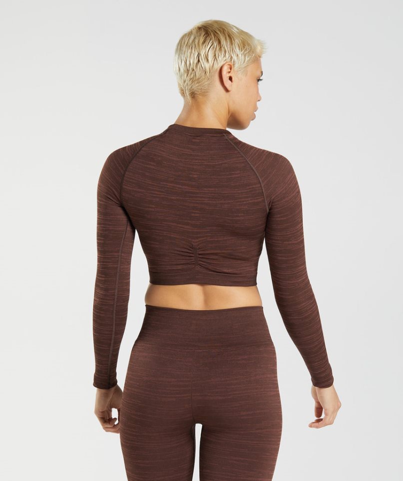 Gymshark Adapt Marl Seamless Long Sleeve Kurz Geschnittene Oberteile Damen Dunkelbraun | 13528UGJZ