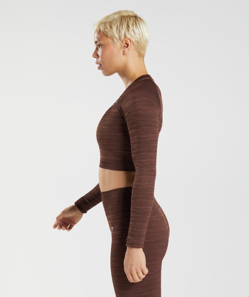 Gymshark Adapt Marl Seamless Long Sleeve Kurz Geschnittene Oberteile Damen Dunkelbraun | 13528UGJZ