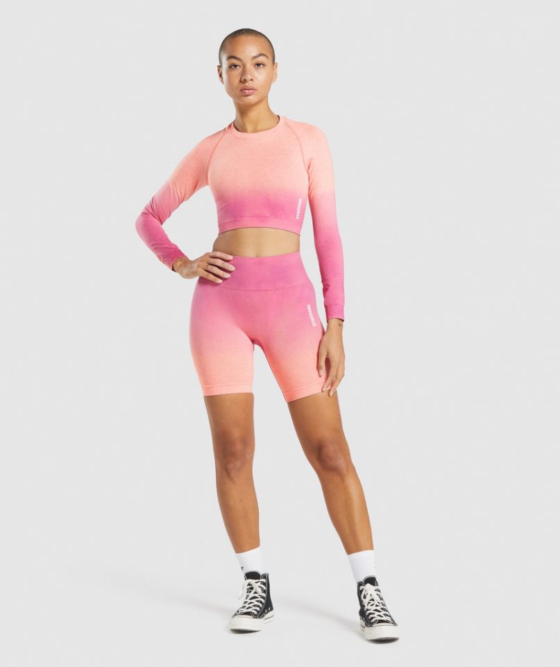 Gymshark Adapt Ombre Seamless Long Sleeve Kurz Geschnittene Oberteile Damen Rosa | 27413CNMB