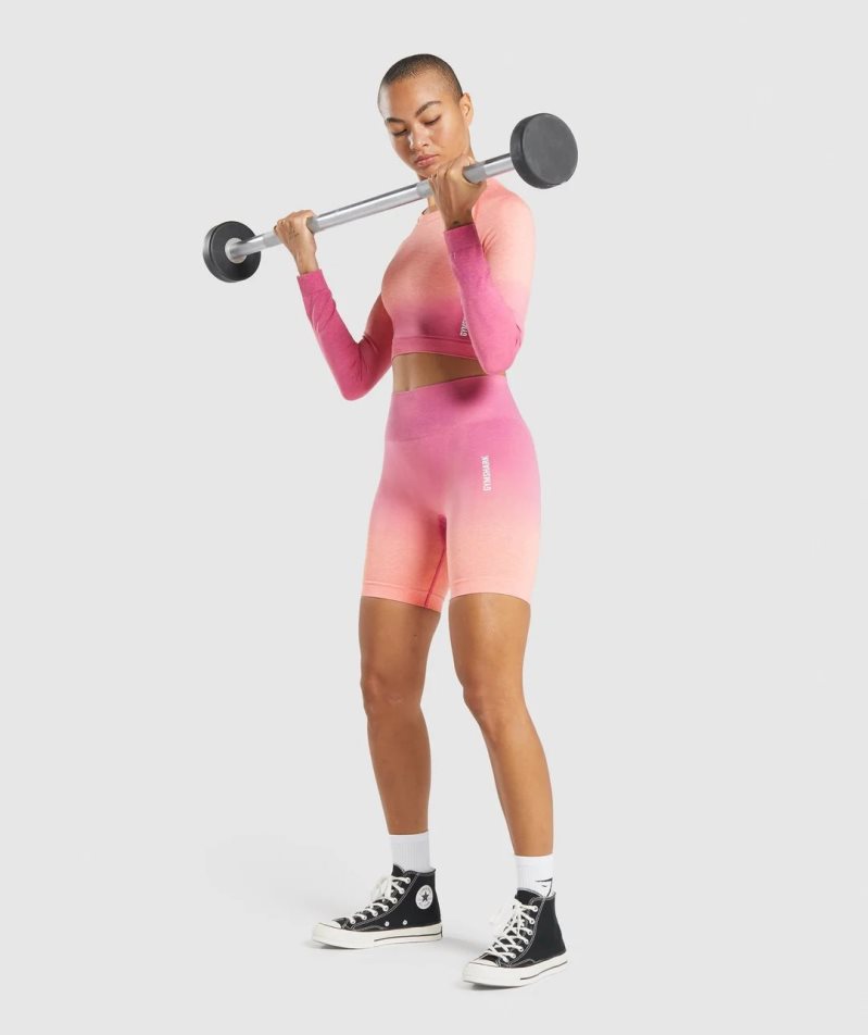 Gymshark Adapt Ombre Seamless Long Sleeve Kurz Geschnittene Oberteile Damen Rosa | 27413CNMB