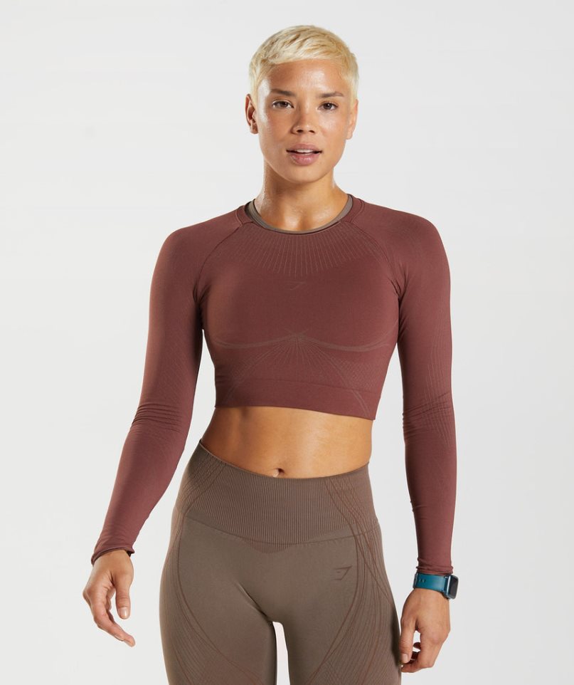 Gymshark Apex Seamless Kurz Geschnittene Oberteile Damen Dunkelbraun | 40276YFLB