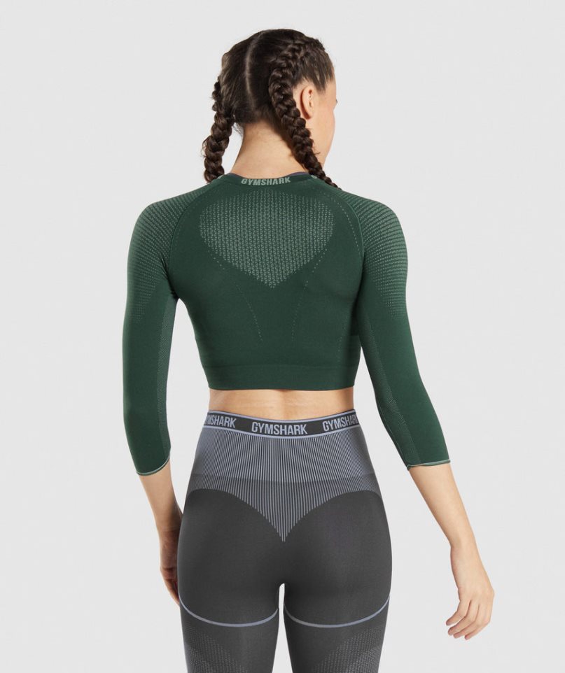 Gymshark Apex Seamless Kurz Geschnittene Oberteile Damen Dunkelgrün | 57908BPWY