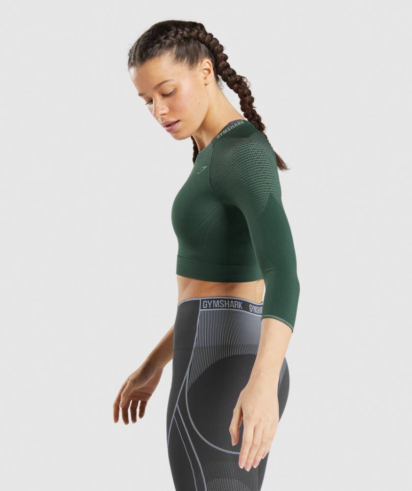 Gymshark Apex Seamless Kurz Geschnittene Oberteile Damen Dunkelgrün | 57908BPWY