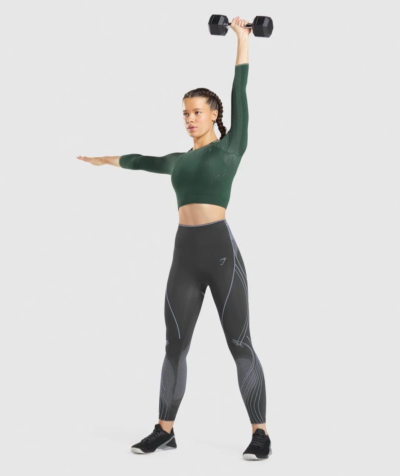 Gymshark Apex Seamless Kurz Geschnittene Oberteile Damen Dunkelgrün | 57908BPWY