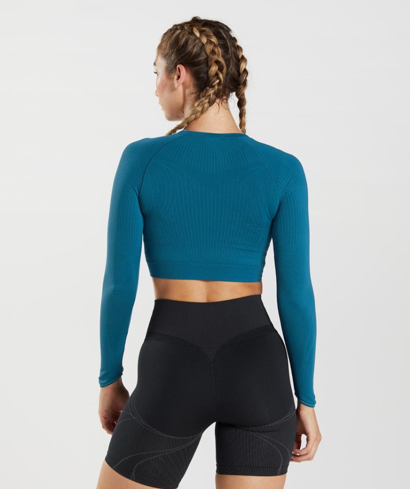 Gymshark Apex Seamless Kurz Geschnittene Oberteile Damen Blau | 73140OWXG