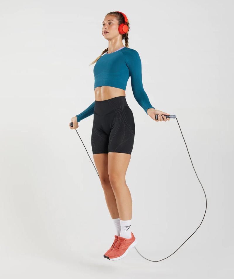 Gymshark Apex Seamless Kurz Geschnittene Oberteile Damen Blau | 73140OWXG