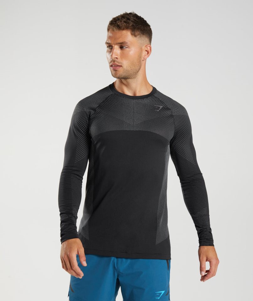 Gymshark Apex Seamless Long Sleeve T-shirts Herren Schwarz | 14532GNIK