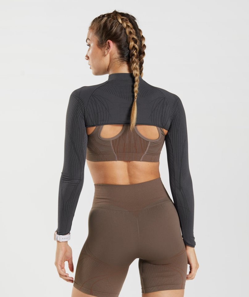 Gymshark Apex Seamless Shrug Sweatshirts Damen Schwarz | 27041DRXO