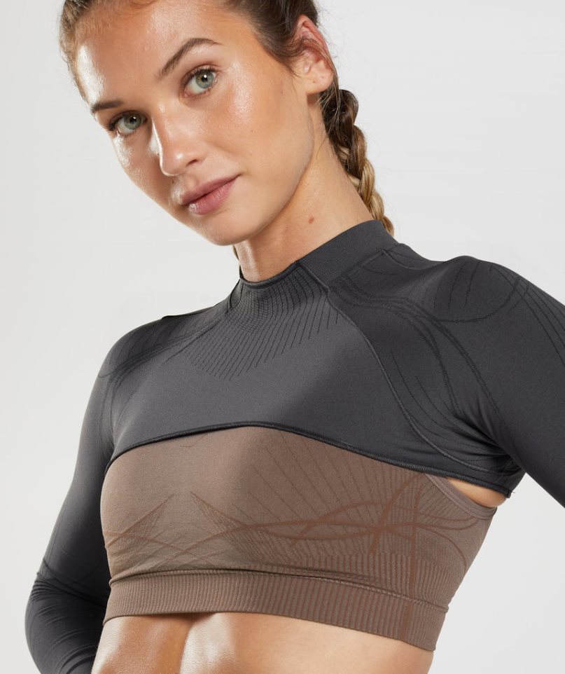 Gymshark Apex Seamless Shrug Sweatshirts Damen Schwarz | 27041DRXO