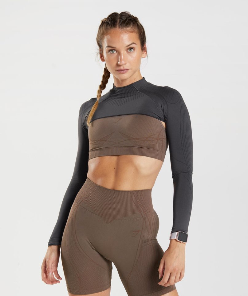 Gymshark Apex Seamless Shrug Sweatshirts Damen Schwarz | 27041DRXO