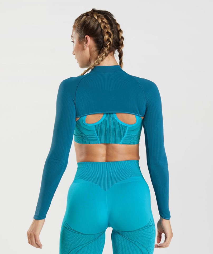 Gymshark Apex Seamless Shrug Sweatshirts Damen Türkis | 92146VYNA