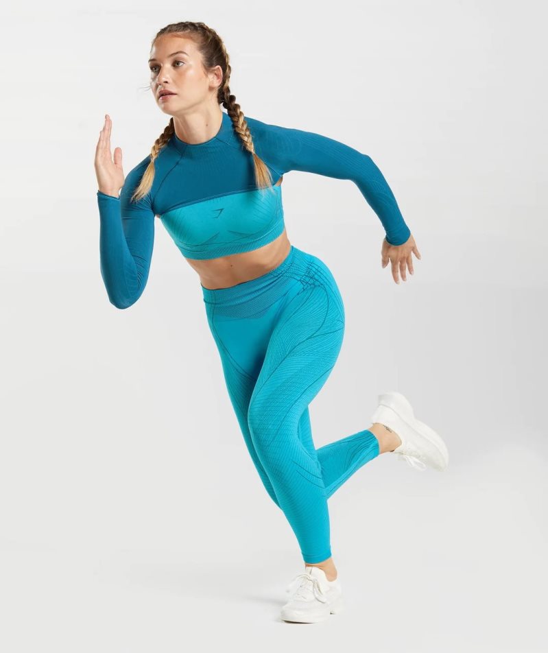 Gymshark Apex Seamless Shrug Sweatshirts Damen Türkis | 92146VYNA