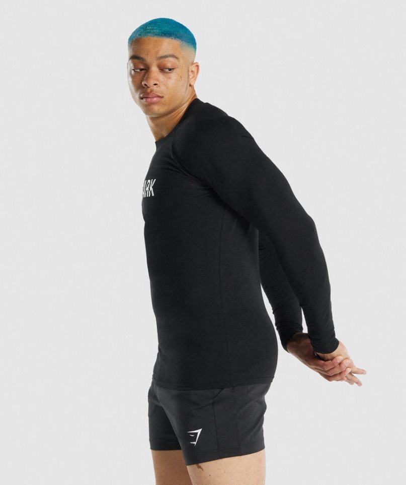 Gymshark Apollo Long Sleeve T-shirts Herren Schwarz | 08672XVTQ