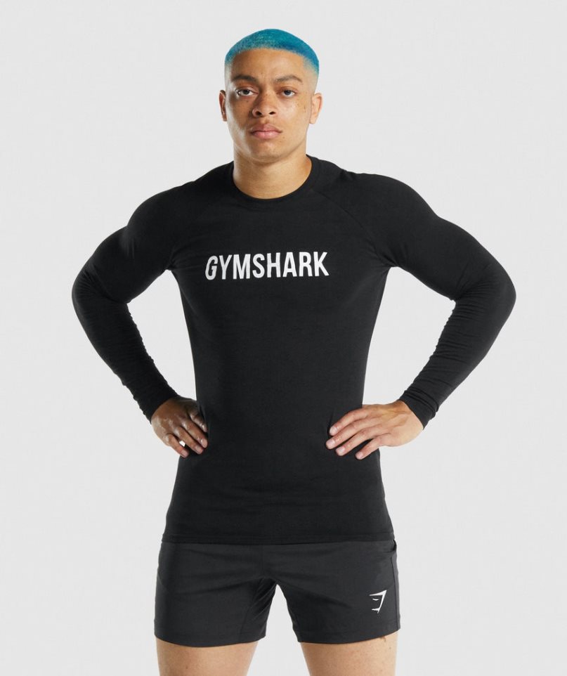 Gymshark Apollo Long Sleeve T-shirts Herren Schwarz | 08672XVTQ