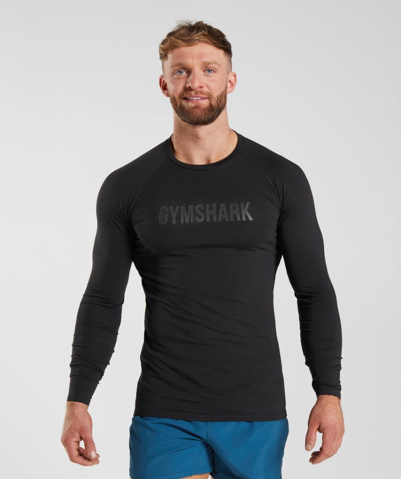 Gymshark Apollo Long Sleeve T-shirts Herren Schwarz | 37549PZQN