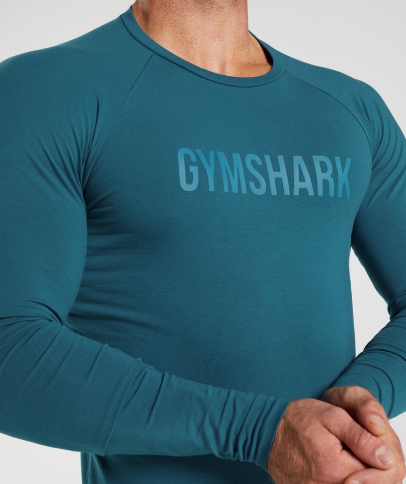 Gymshark Apollo Long Sleeve T-shirts Herren Blau | 84325VBGY