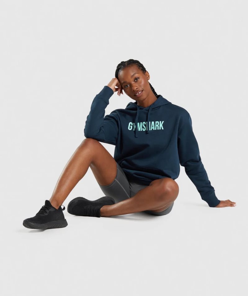 Gymshark Apollo Oversized Hoodie Damen Navy | 82671FMOT