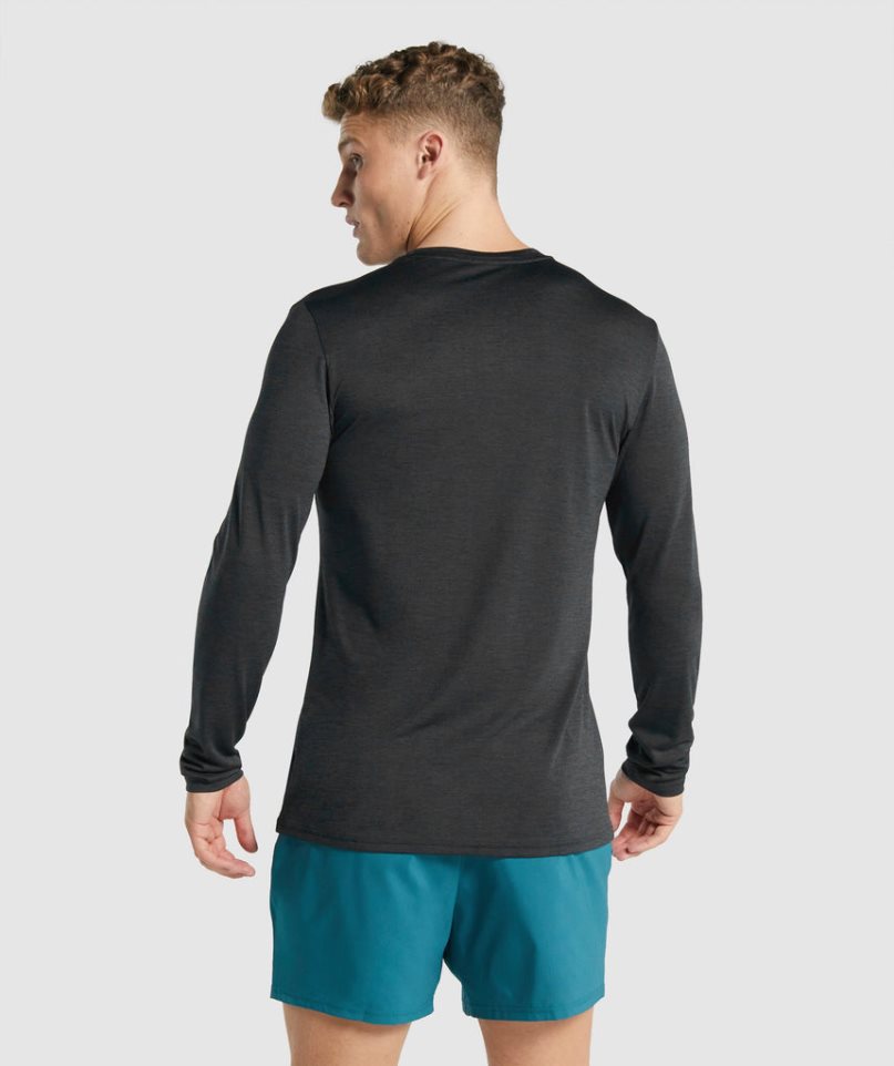 Gymshark Arrival Marl Long Sleeve T-shirts Herren Schwarz | 65103YDPK