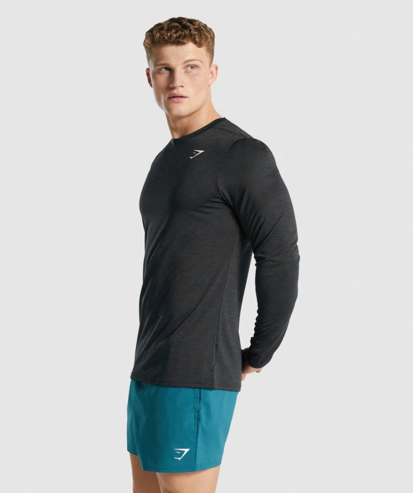 Gymshark Arrival Marl Long Sleeve T-shirts Herren Schwarz | 65103YDPK