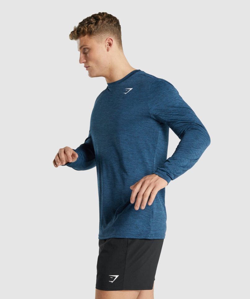 Gymshark Arrival Marl Long Sleeve T-shirts Herren Navy | 85637MJCA