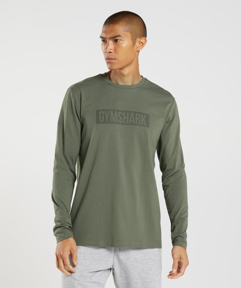 Gymshark Block Long Sleeve T-shirts Herren Olivgrün | 48360BJCX