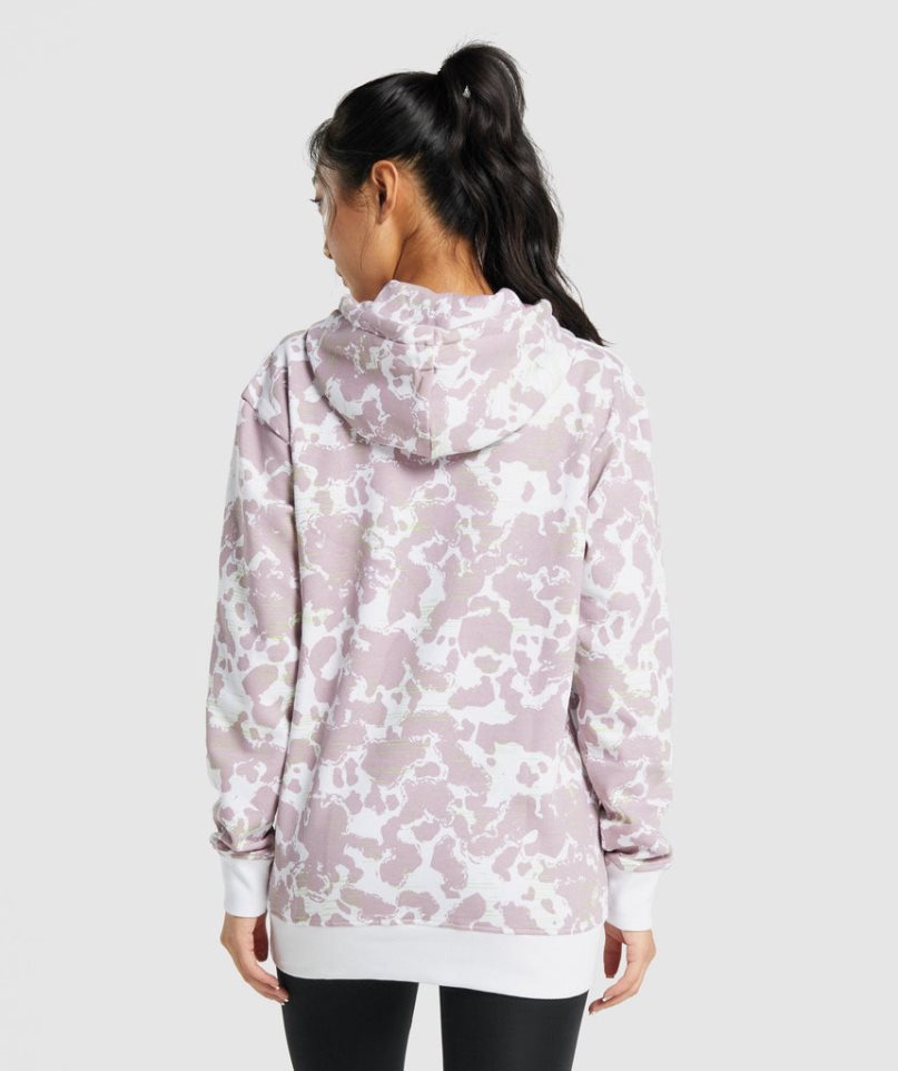 Gymshark Camo Graphic Oversized Hoodie Damen Helllila | 45912ROWZ